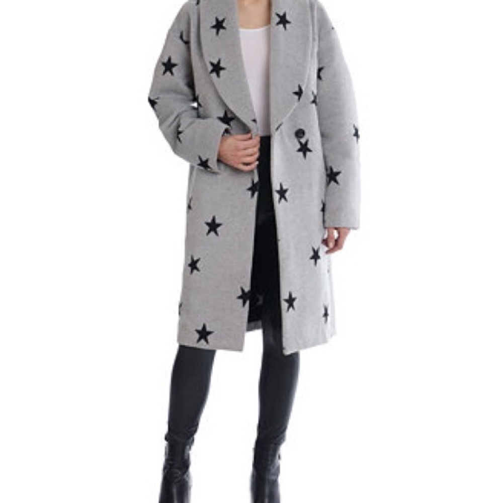 Avec Les Filles Gray Star-Print Long Trench Coat